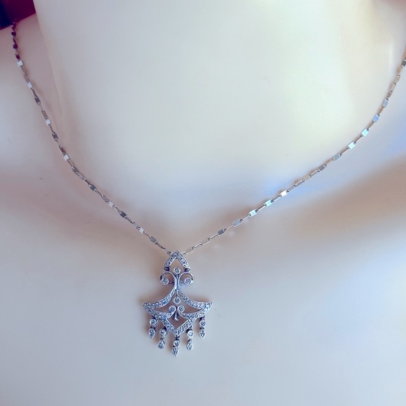 100% DIAMONDS 18K WHITE GOLD NECKLACE/ MADE IN ITALY - Picture 8 of 16